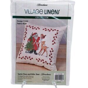 Herrschners® Santa and Deer Pillow Cover Stamped Cross Stitch Village Linens